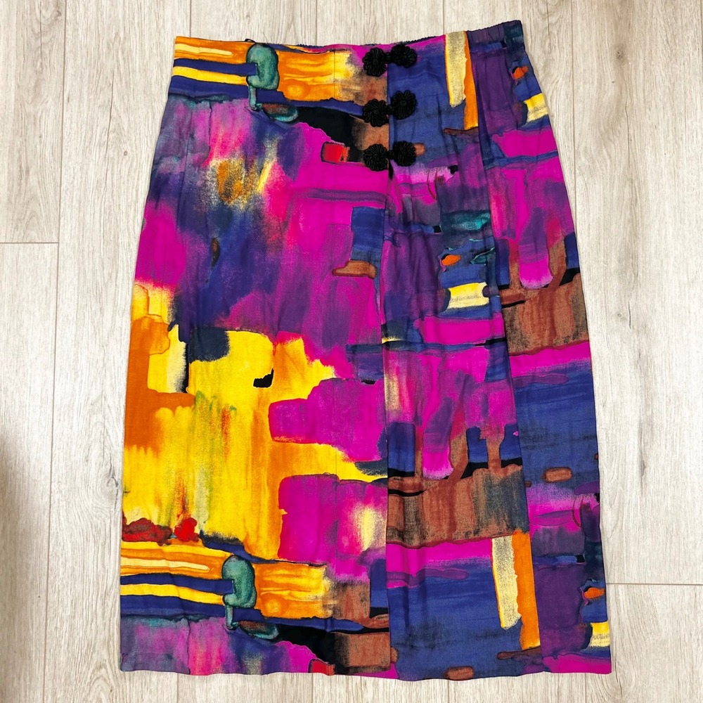 Sharon Anthony Vintage Abstract Painterly Midi Skirt‎ Plus Size 24W Frog Closure